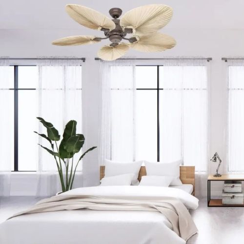 Ventilateur De Plafond Pepeo Potkuri Laiton Antique - Sans Lumière - Pâles Réversibles Blanc/Rotin - 132 Cm - Silencieux