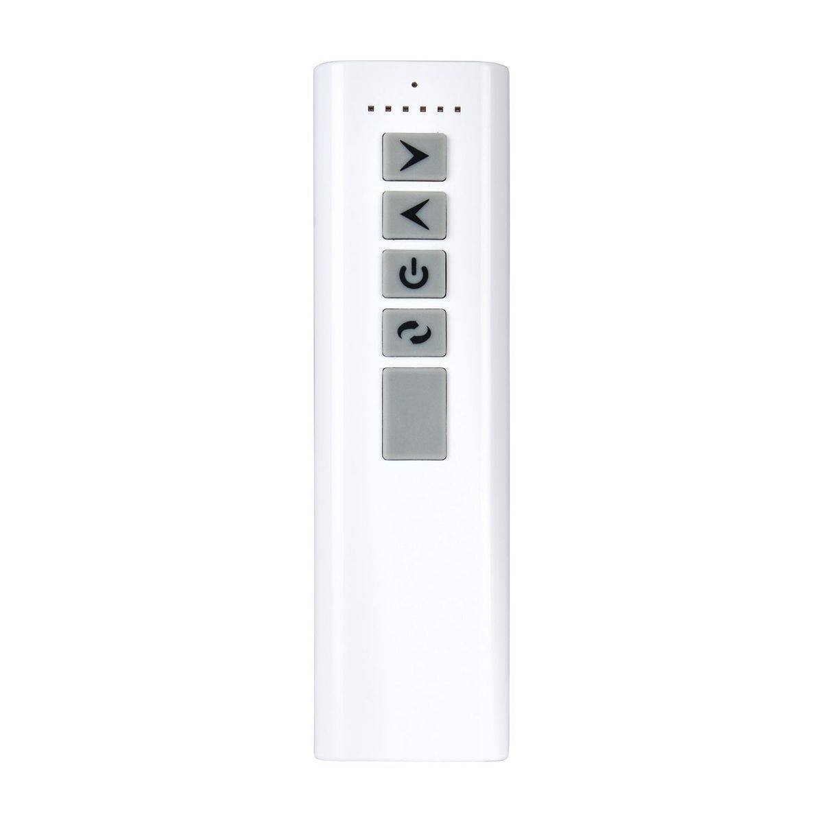 Télécommande blanche pour ventilateur, boutons directionnels et réglages, utilisée pour contrôler un ventilateur de plafond. Dormir avec un ventilateur au plafond.